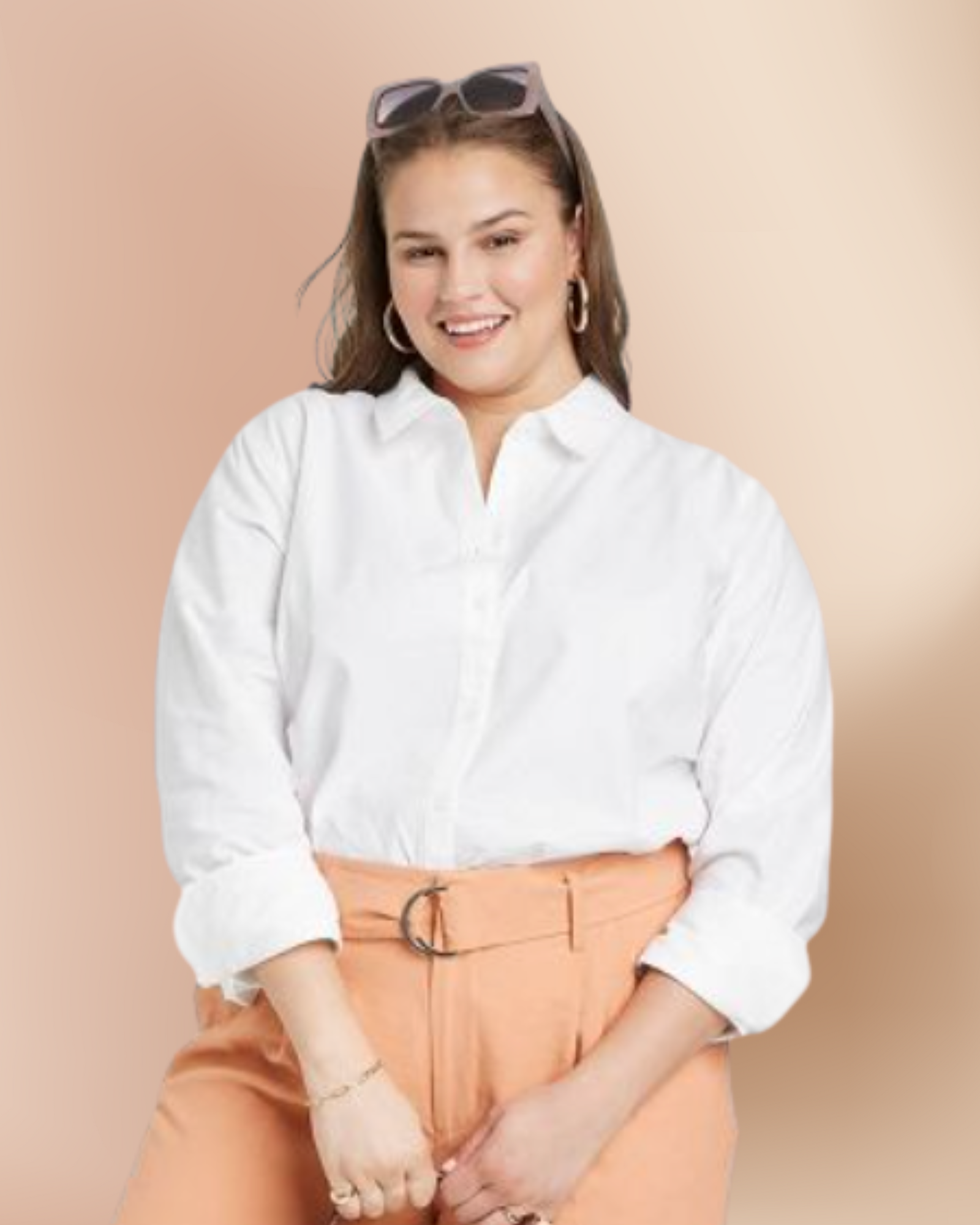 Plus-Size Long-Sleeved Oxford Button-Down Shirt