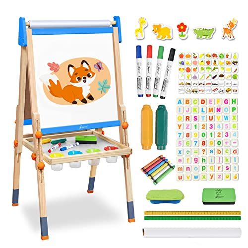 TOP BRIGHT Wooden Art Easel for Kids, Toddler Easel Adjustable with  Painting Whi