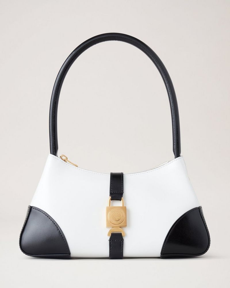 Top handle bag in white and black smooth calf
