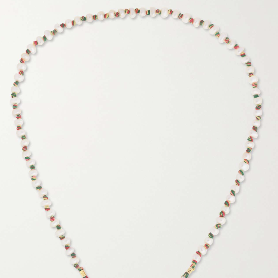 Coco Locket 14-karat Gold, Silk, Pearl and Diamond Necklace