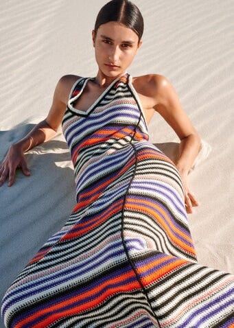 Cotton Crochet Stripe Knit Maxi Dress Cotton Crochet Stripe Knit Maxi Dress