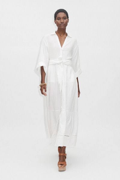 Cheesecloth Button Front Maxi Shirt Dress + Belt Cheesecloth Button Front Maxi Shirt Dress + Belt