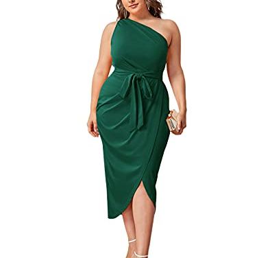 Plus-Size One-Shoulder Midi Dress