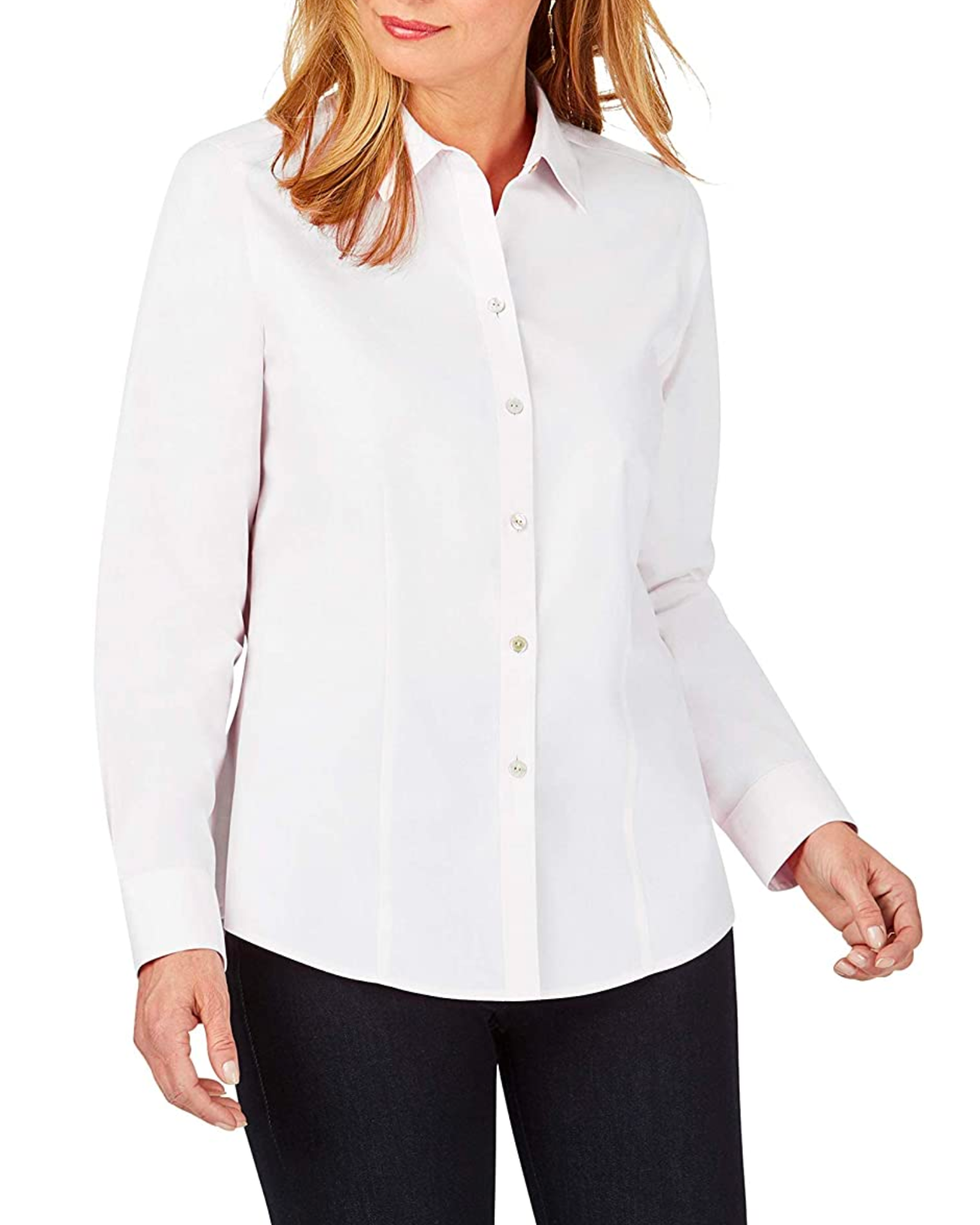 Cotton-Blend Poplin Button-Down Shirt, Women's Long Sleeve Shirts