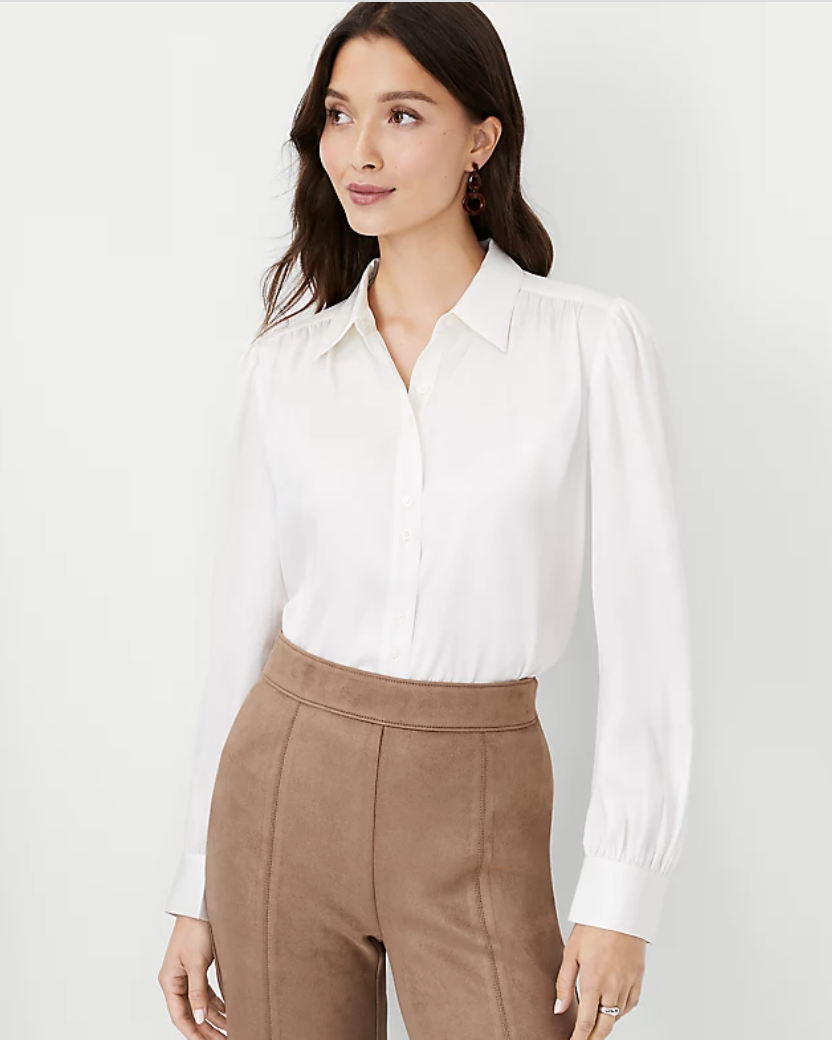 1 X Women Blouse Bodysuit Shirt V-neck Button Down Long Sleeve Top White  Black Classic