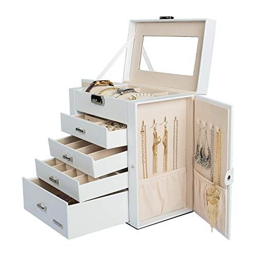 Large Wooden Jewelry Box Armoire Cabinet Earring Organizer 7 Drawers Mirror  018 - Zen Merchandiser