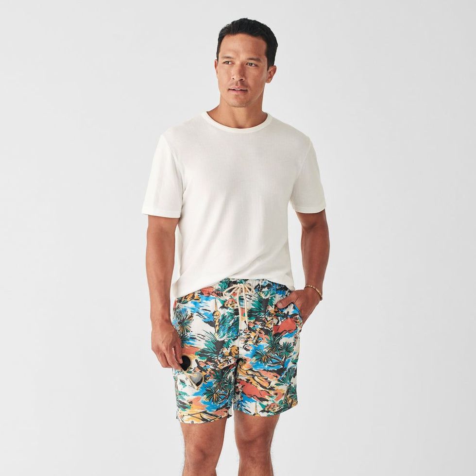 FAHERTY Long-Length Printed Recycled Swim Shorts for Men