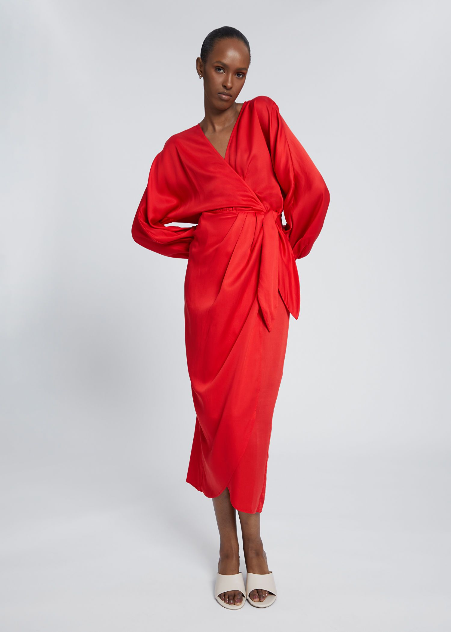 Midi red hot sale wrap dress