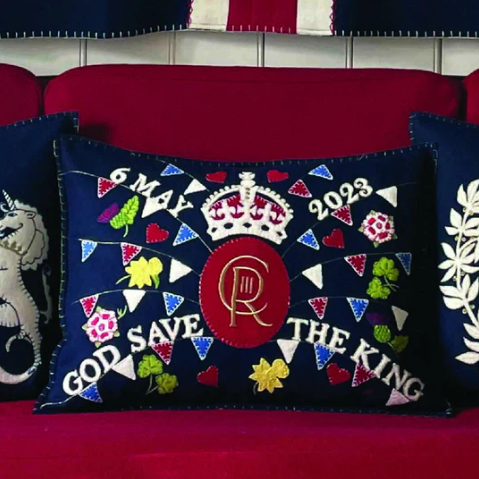 Coronation Party Embroidered Cushion in Luxury Wool Felt