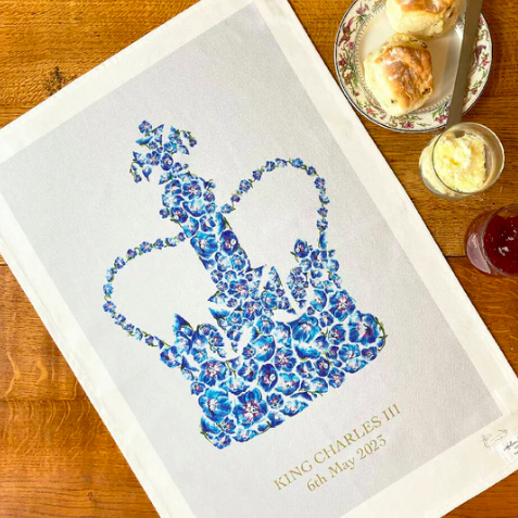 Coronation Delphinium Crown Commemorative Tea Towel in Blue
