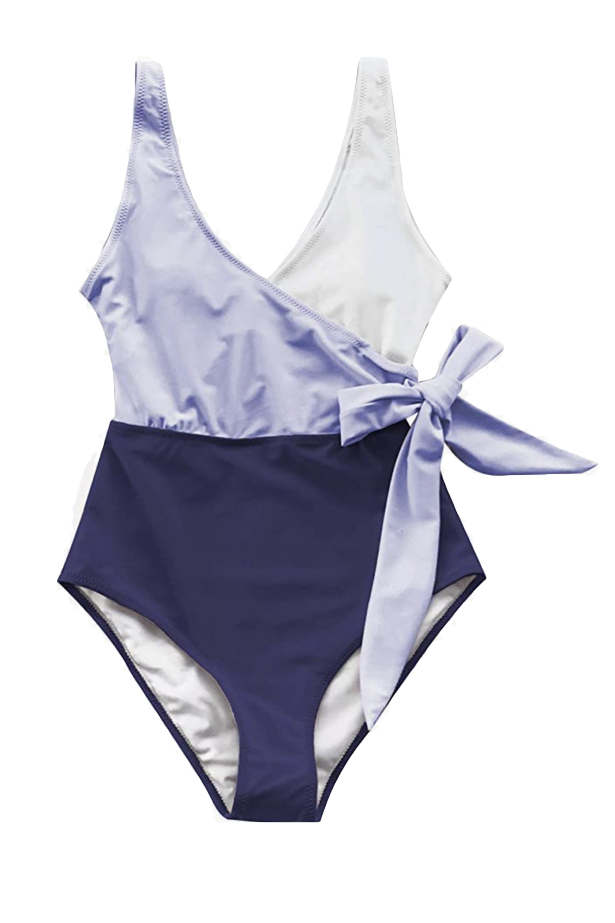One-Piece Knotted Color-Block Bathing Suit