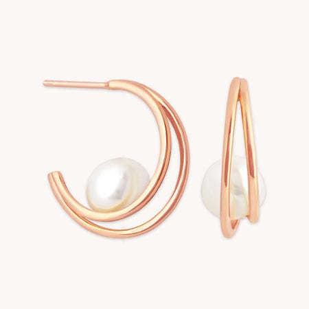 Opulent Pearl Hoops in Rose Gold