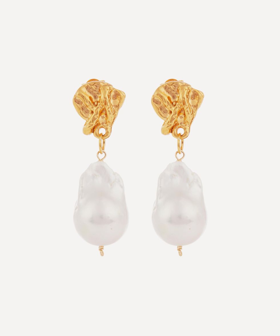 Gold-Plated The Fragment of Light Baroque Pearl Drop Earrings