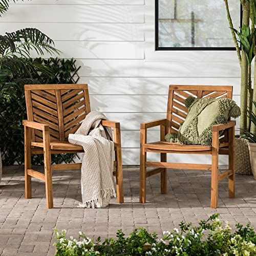2-Piece Outdoor Patio Chevron Wood Chair Set 