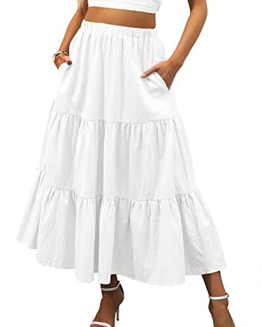 Women Cotton Pleated A Line Maxi Skirt