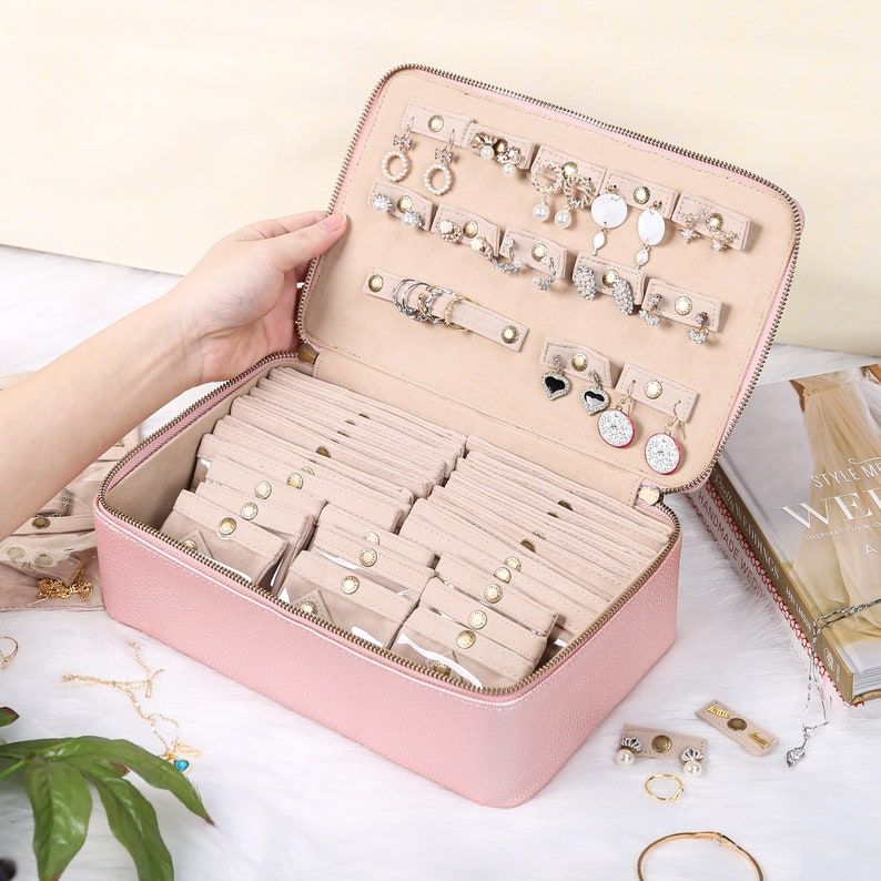 Vegan Leather Travel Jewelry Case - Jewelry Organizer, Ivory