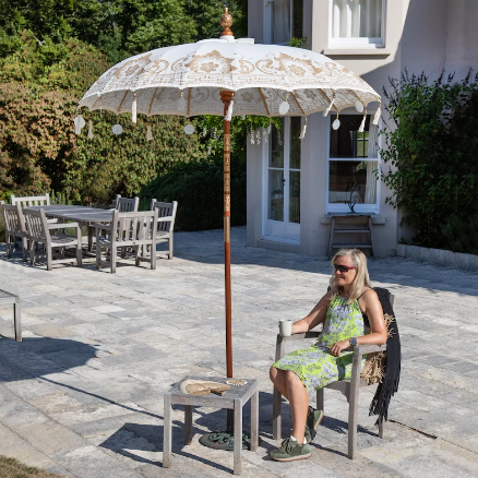 Gold Painted White Cotton Garden Parasol