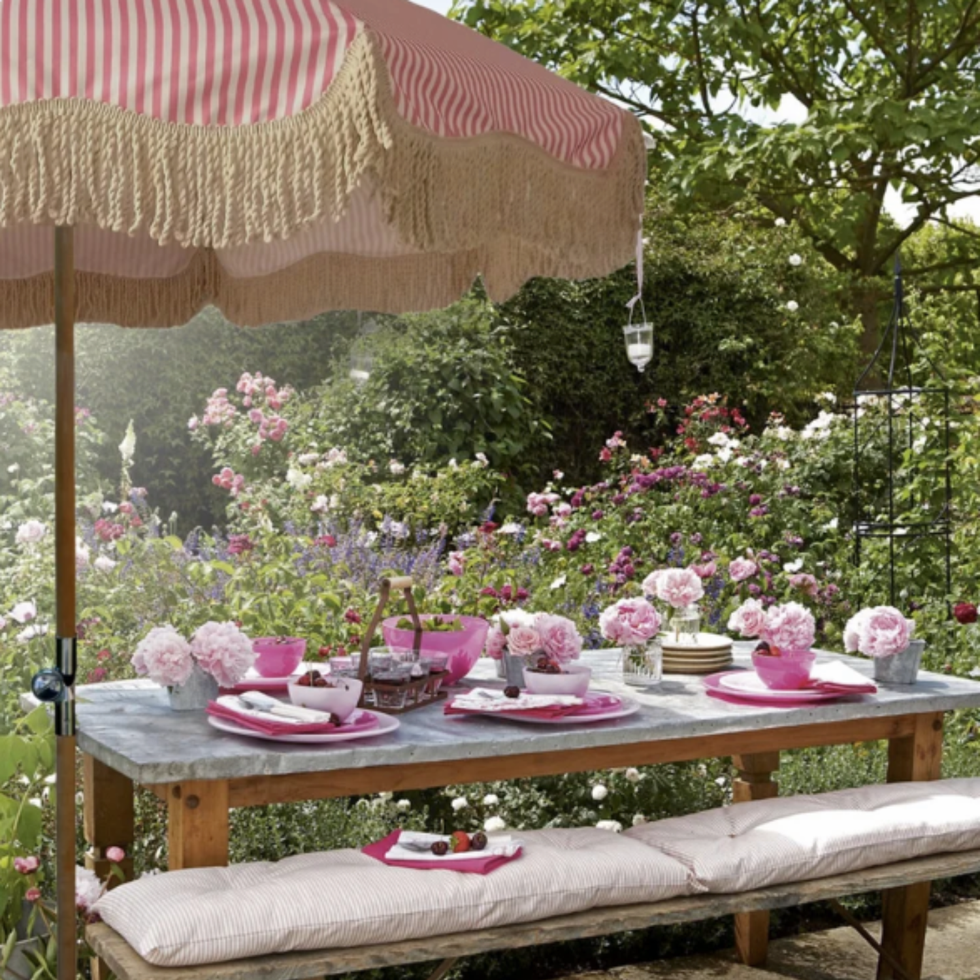 French Pink/Antique White Stripe Outdoor Parasol