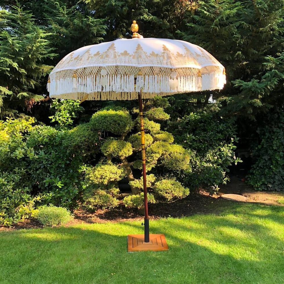 Cream And Gold Hand Painted Garden Parasol