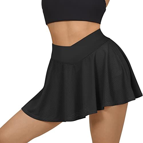 RXRXCOCO Women's Pleated Tennis Skirts with Shorts Running School Skirt Pockets Skater