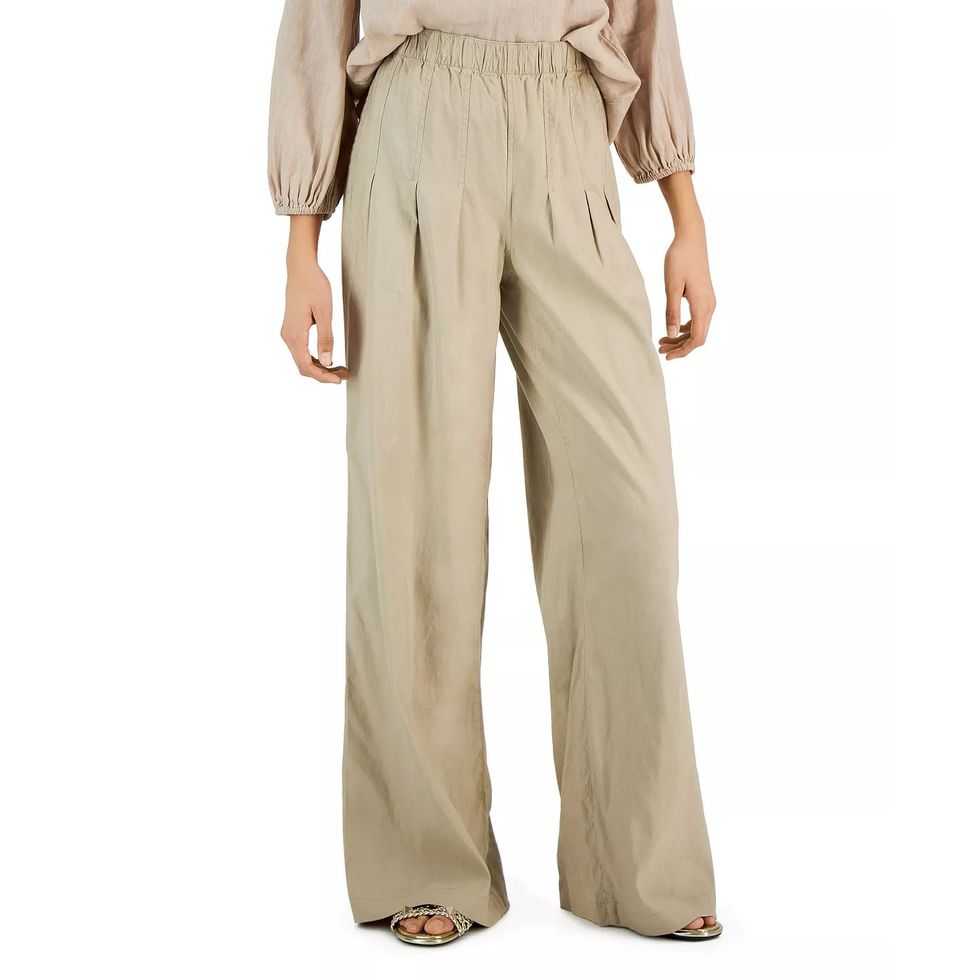 Linen High Waisted Trousers - Elastic Waistband - Washed Linen Fabric