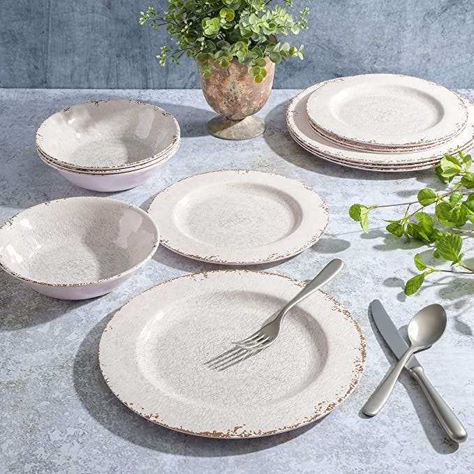 12-Piece Rustic Farmhouse Melamine Dinnerware Set