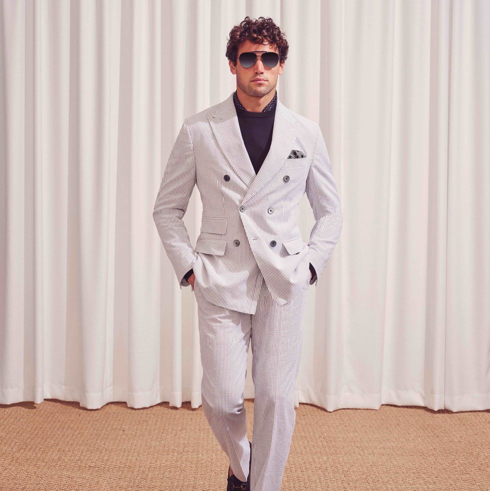 Regent Classic-Fit Stretch Cotton Seersucker Double-Breasted Suit Jacket