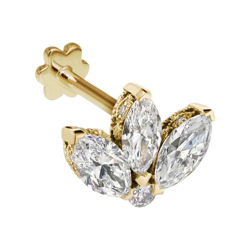 Mini Diamond Engraved Lotus Earring