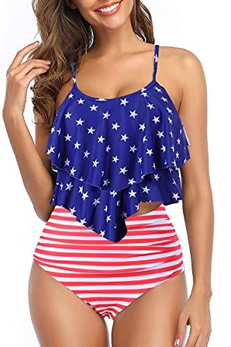 Patriotic Tie Dye Padded Bikini Top, American Flag Bathing Suit
