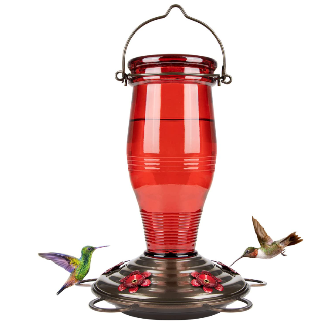 Vintage Bottle Glass Hummingbird Feeder