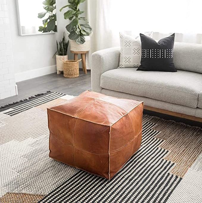 Square Goat Leather Pouf
