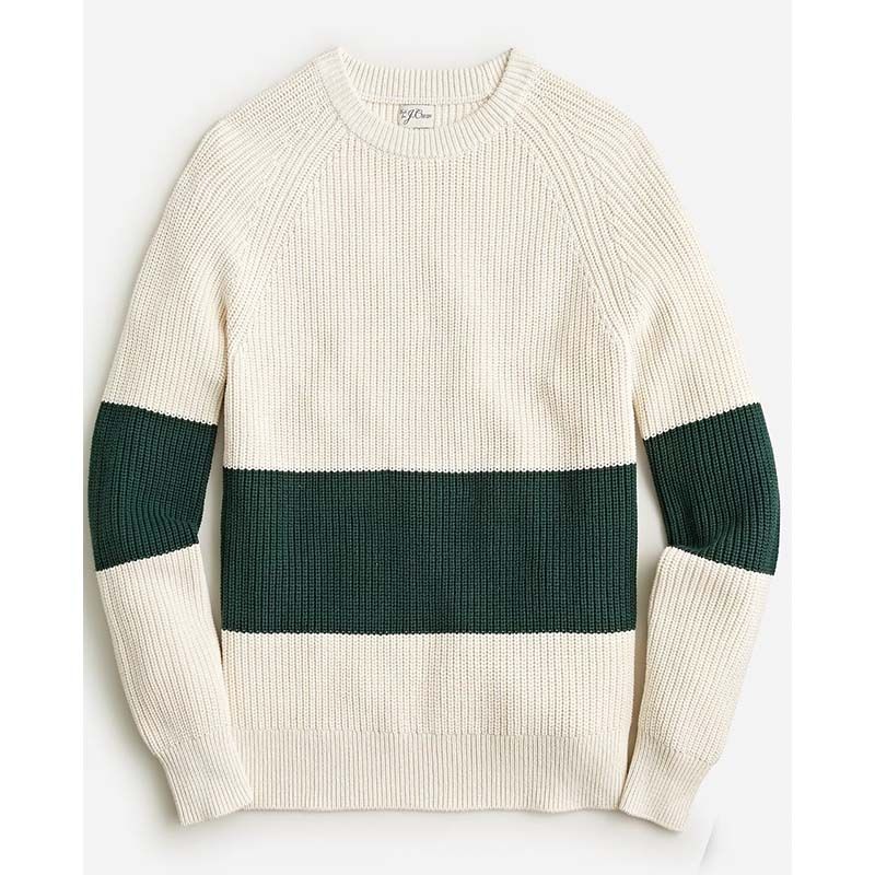 Heritage Shaker Trim Striped Cotton Sweater
