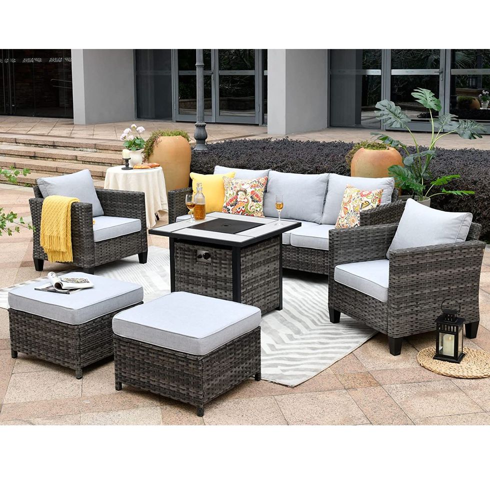  Outdoor Patio Sectional Set With Fire Pit Table