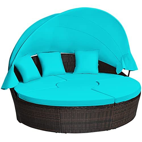 Patio Round Daybed With Retractable Canopy