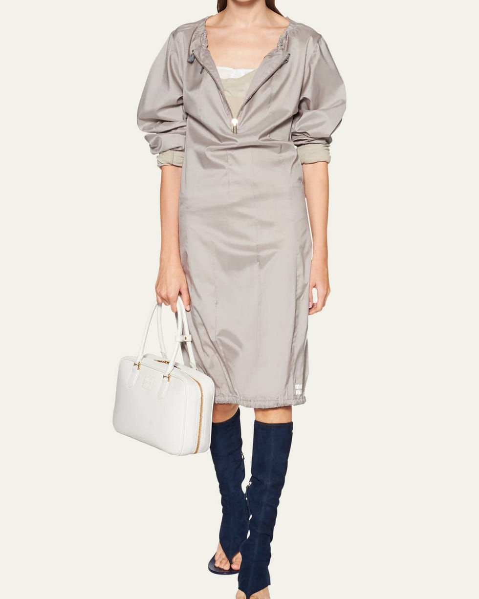 Half-Zip Midi Dress with Drawcord Hem