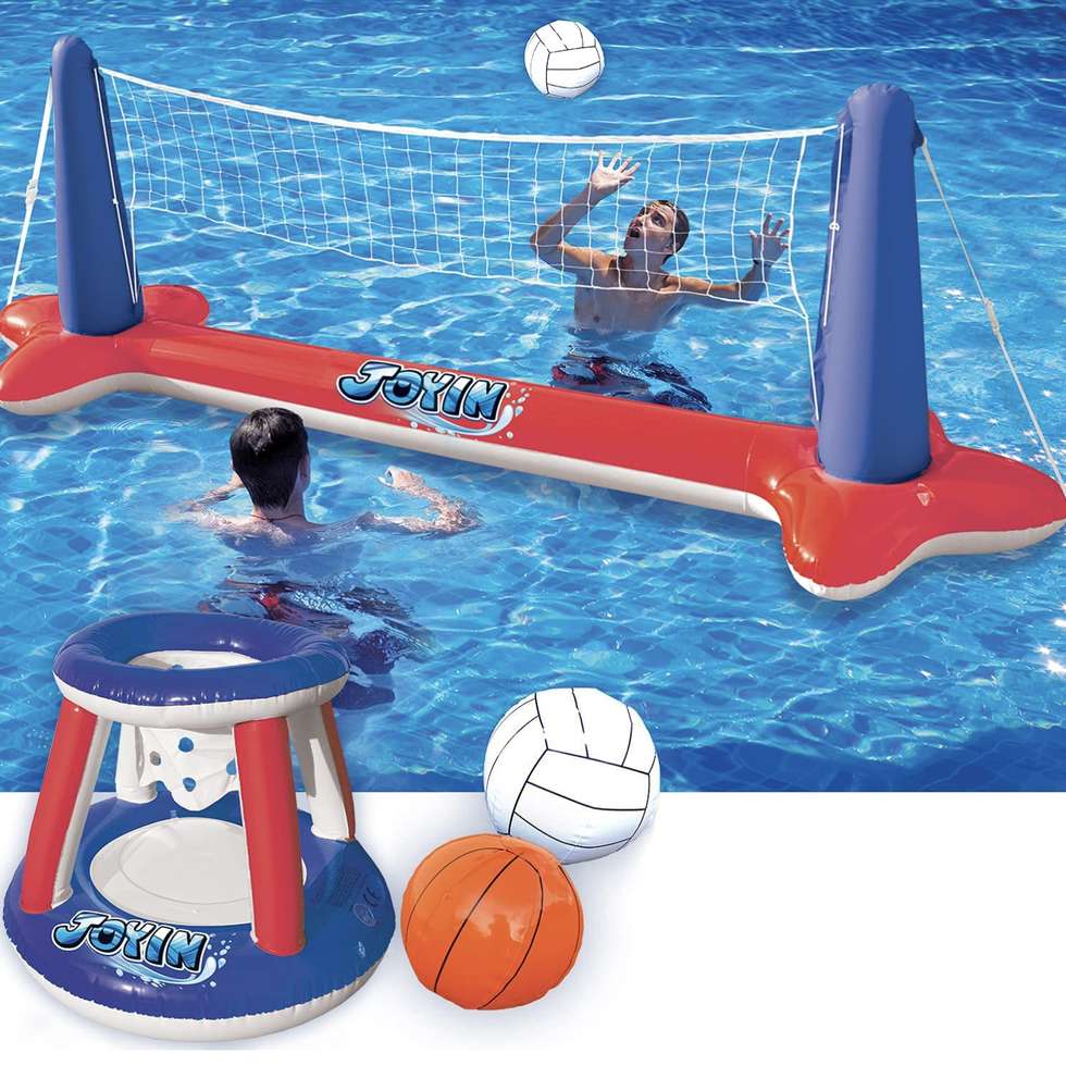 Sloosh Inflatable Pool Float Set Volleyball Net & Basketball Hoop
