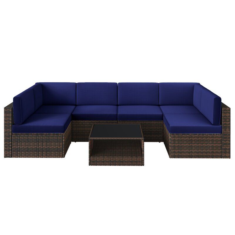 Herrin 7 Piece Rattan Sectional Seating Group with Cushions