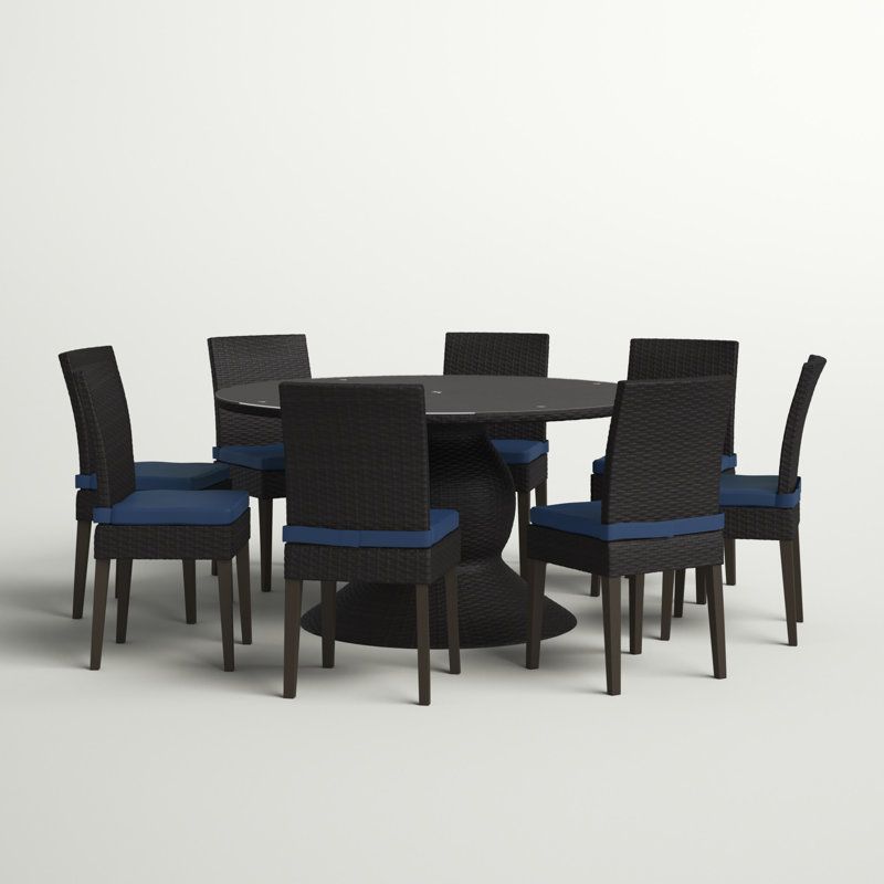Tegan Round 8 - Person 60" Long Dining Set with Cushions