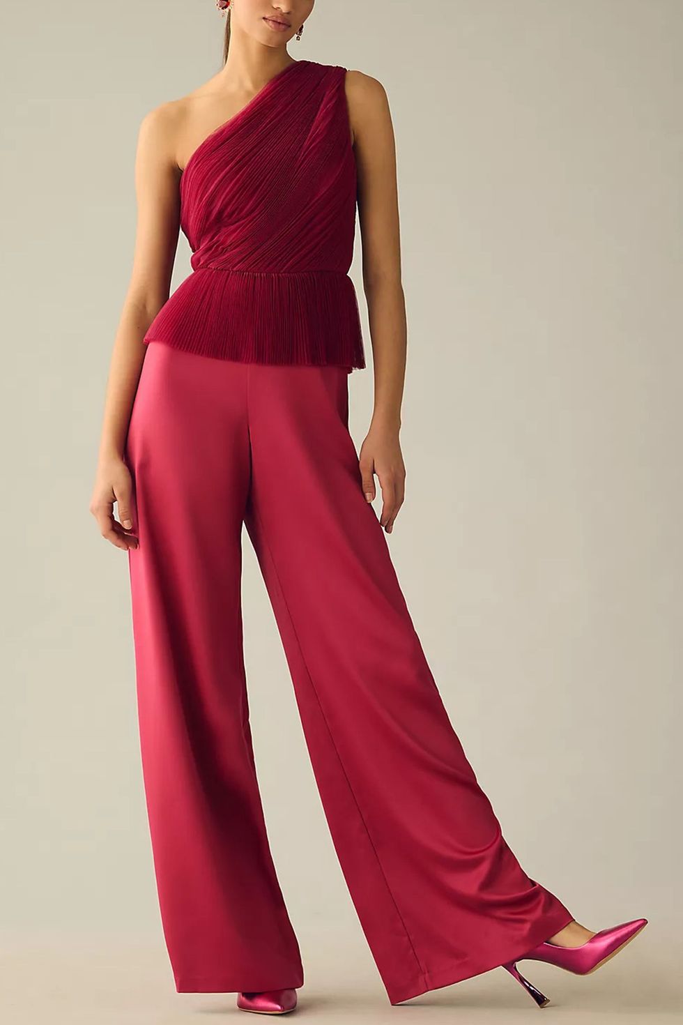 Red Jumpsuit With Cut On Shoulder | MOE | SilkFred US
