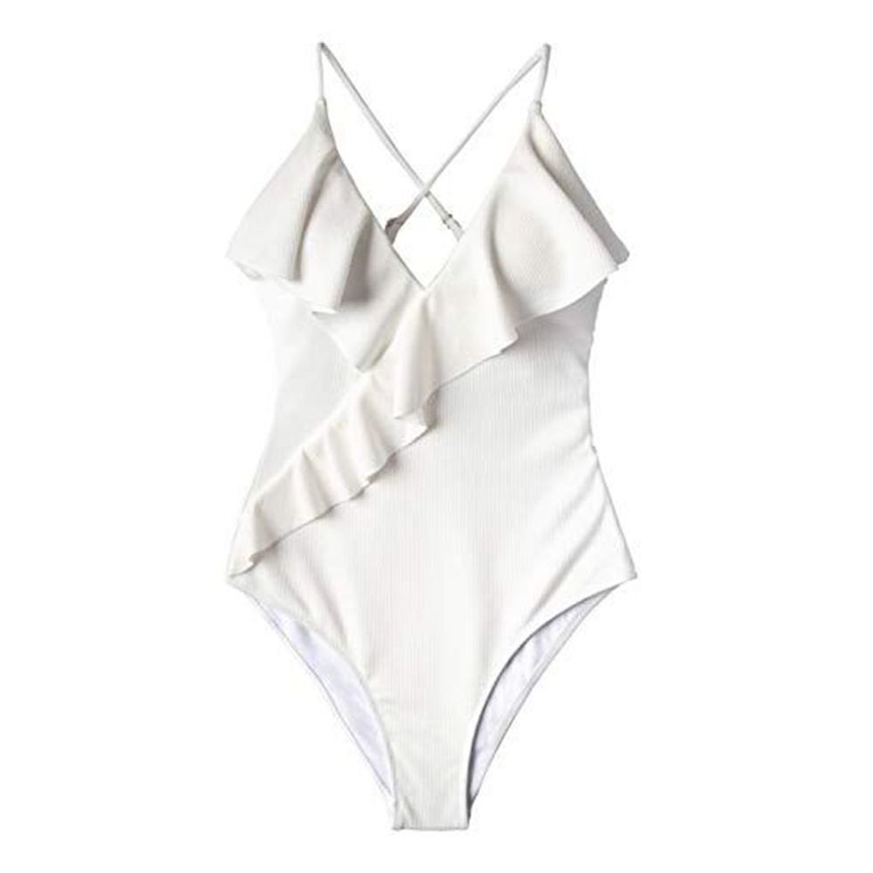 CUPSHE White Ruffle Wrap Textured One-Piece