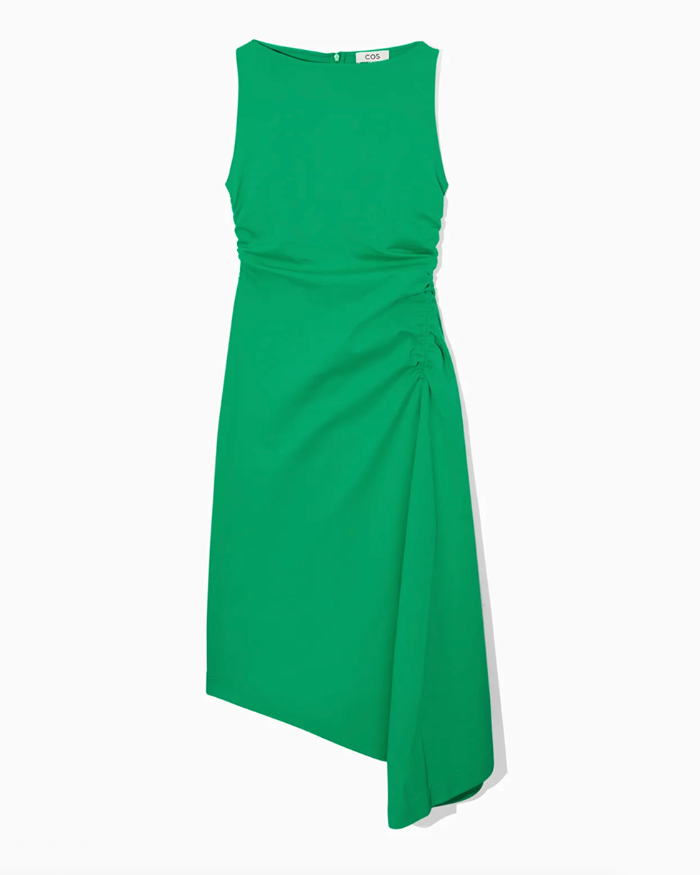 Asymmetric Gathered Midi Dress