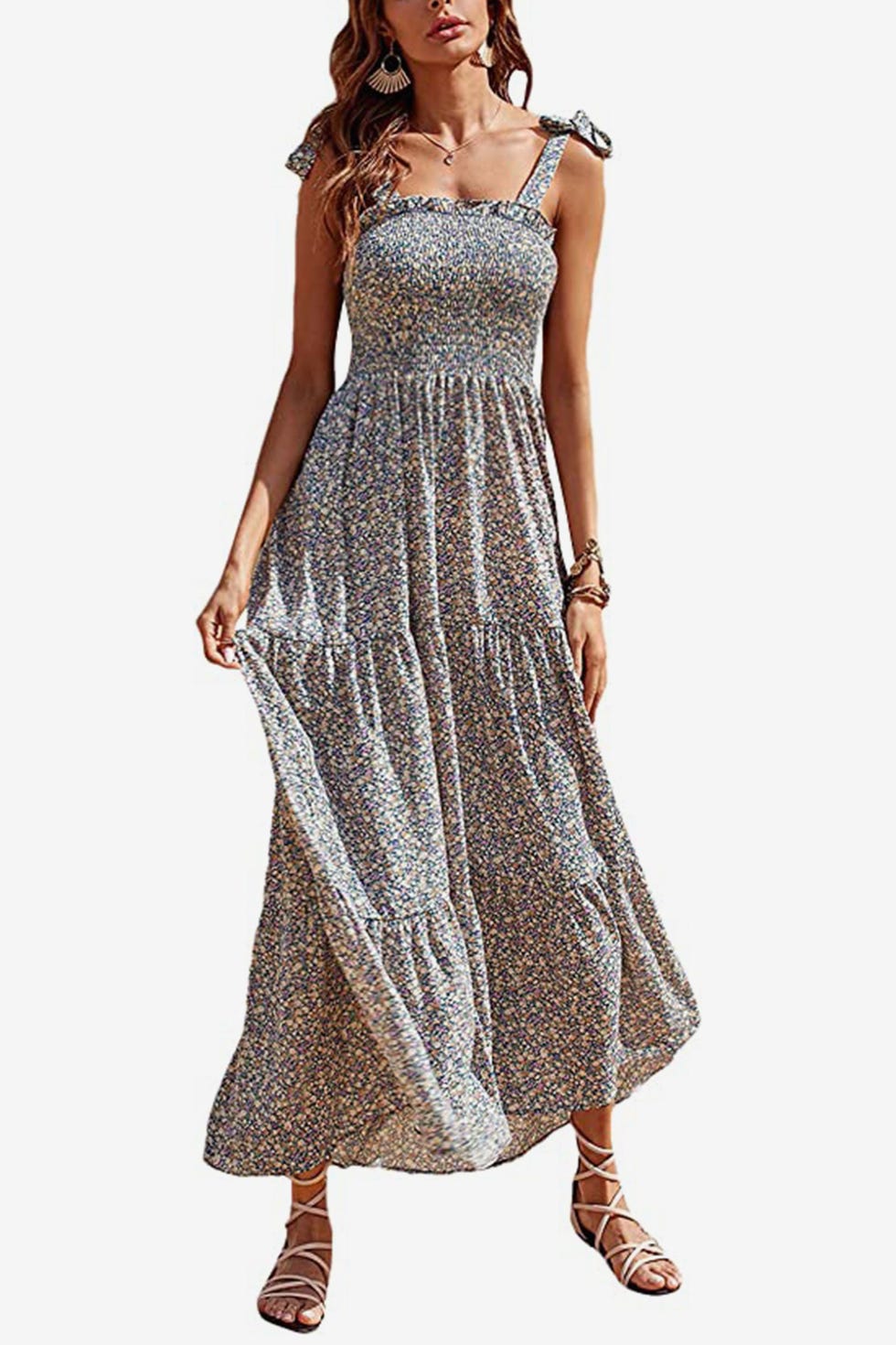 Floral Print Tie Strap Maxi Dress