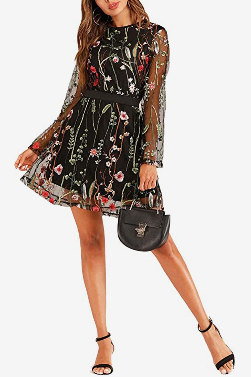 Floral Embroidery Mesh Dress