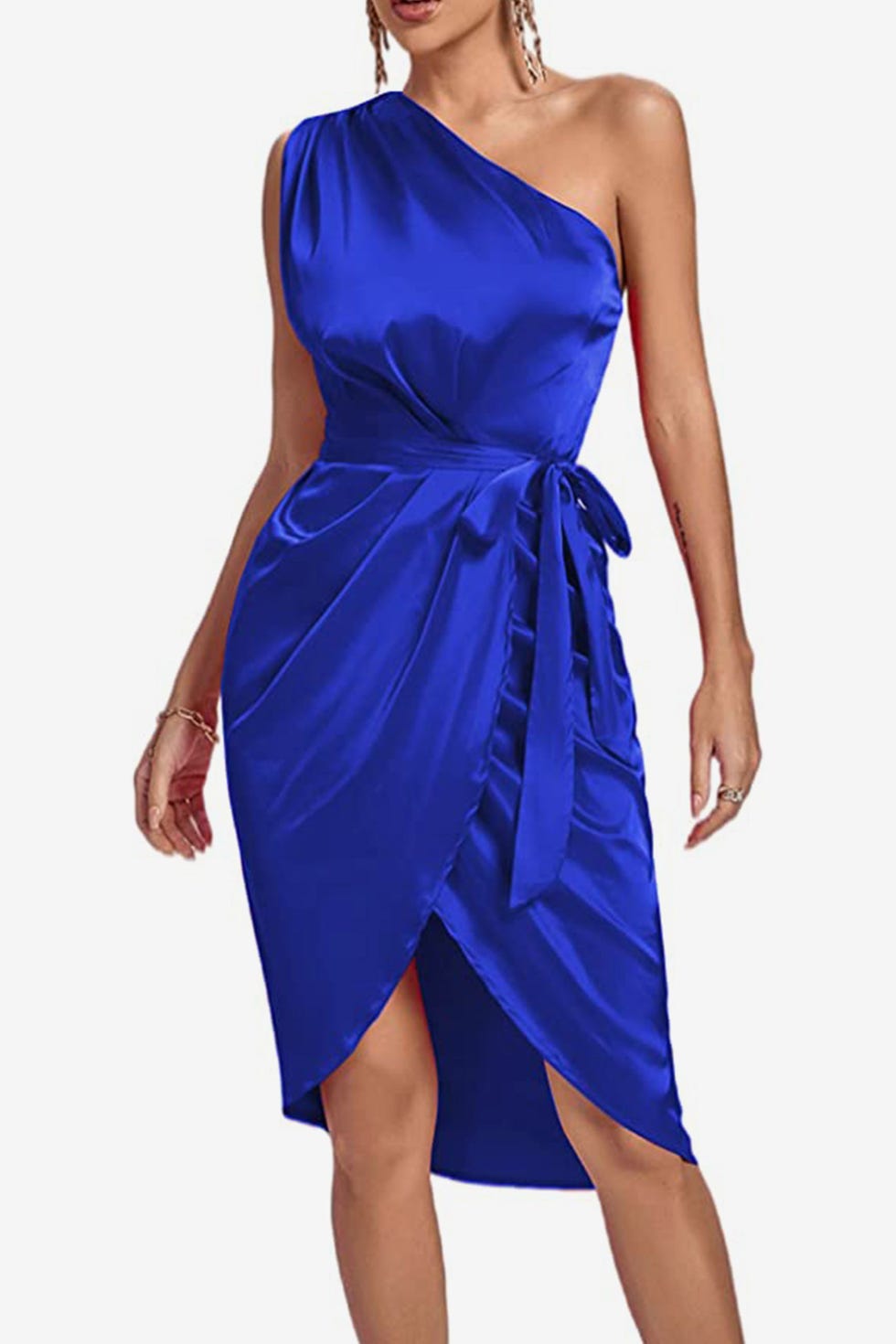 Satin Sleeveless Split Wrap Dress