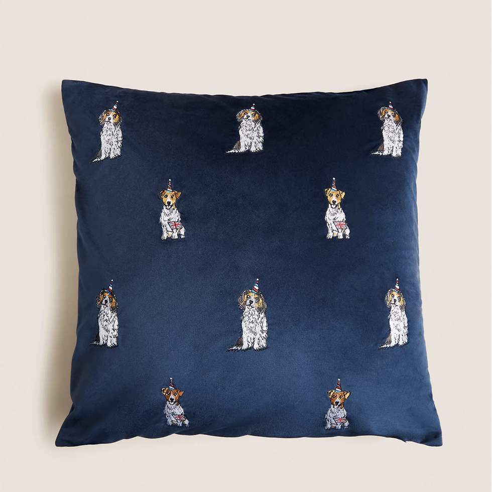 Velvet Dog Embroidered Cushion