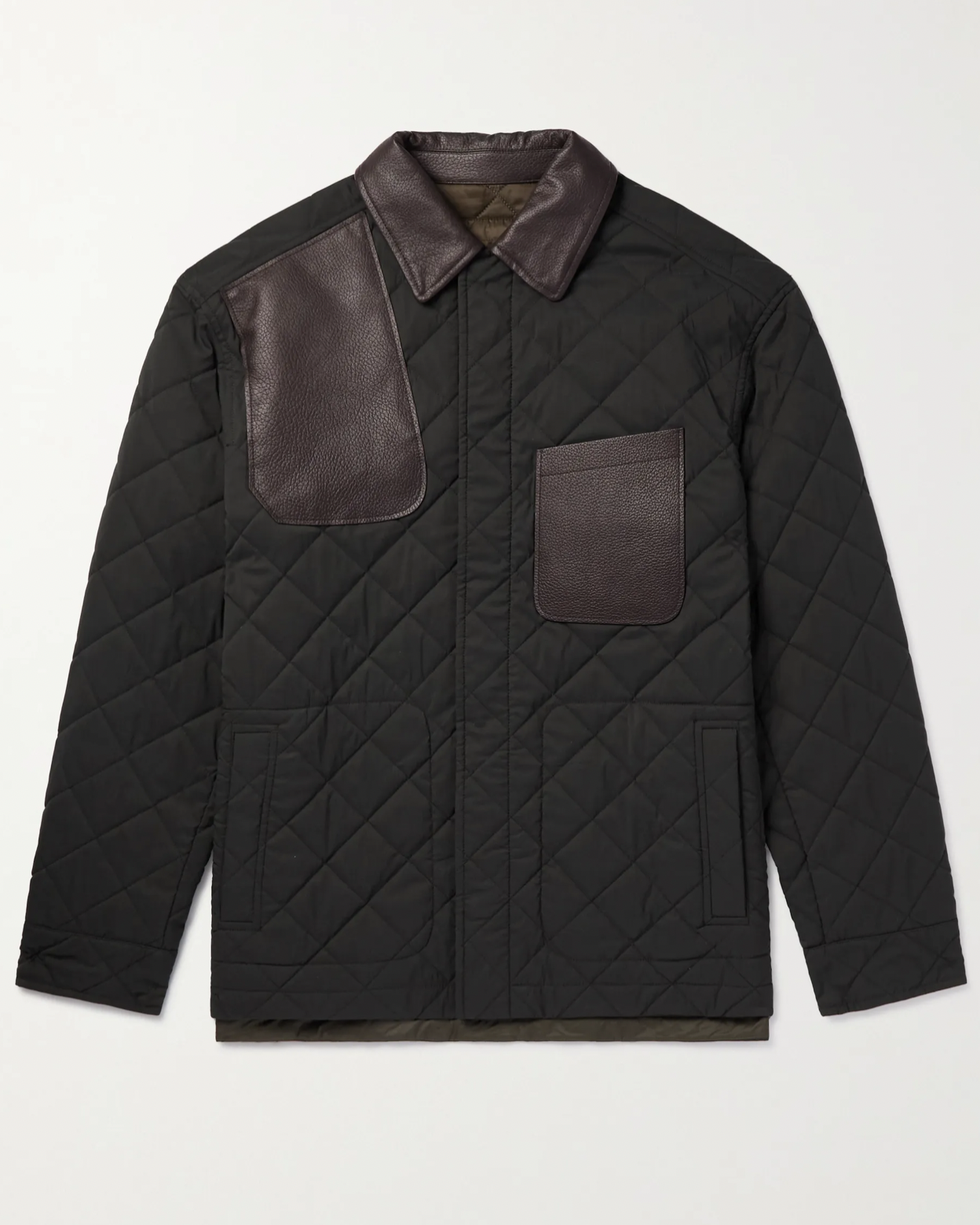 Leather-Trimmed Quilted Shell Jacket