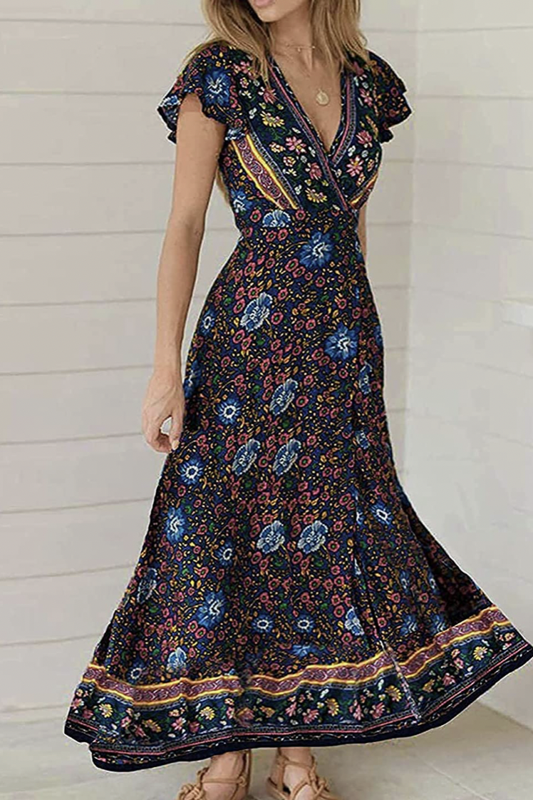 Bohemian Floral Printed Wrap Dress
