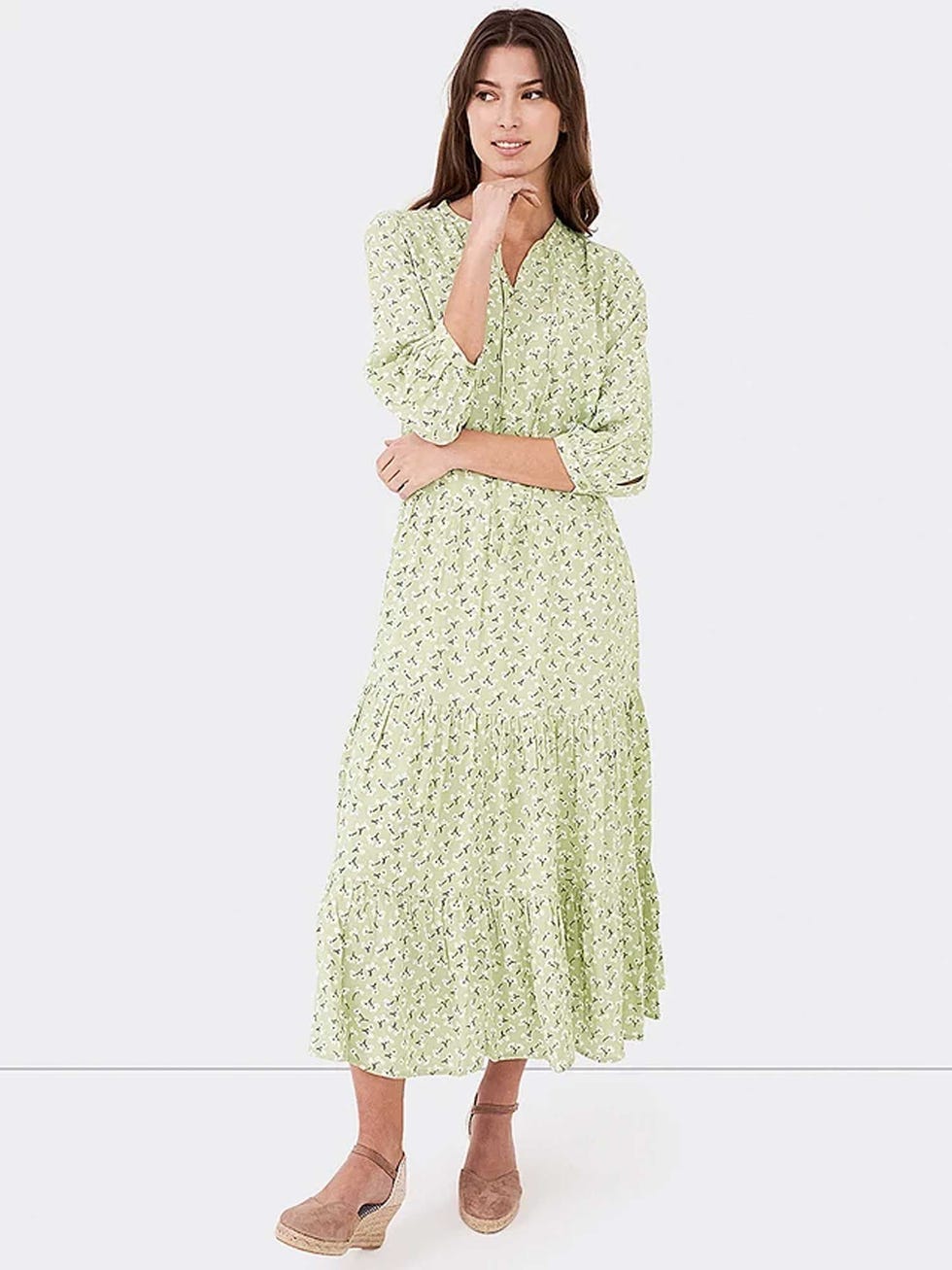 Crew Clothing Lucie Floral Print Midi Dress, Light Green