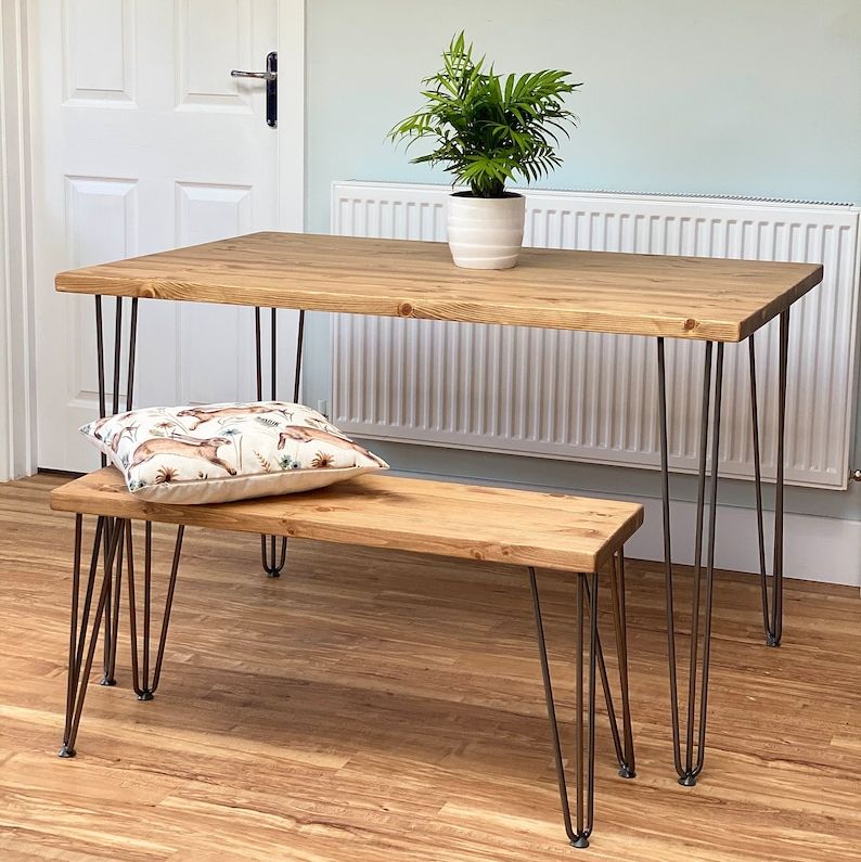 Dining Table and Bench with Hairpin Legs