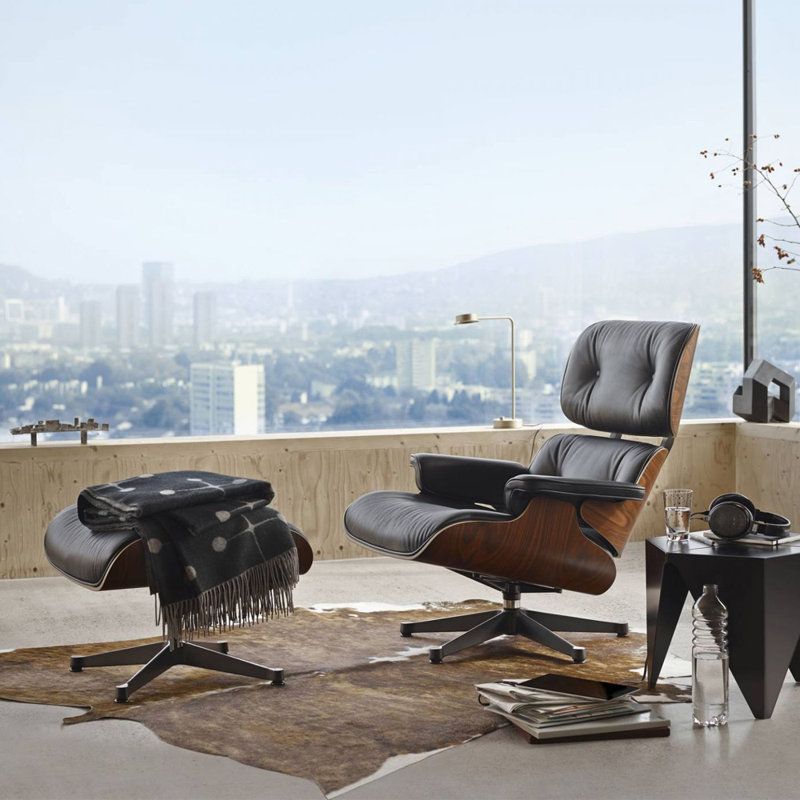 Deklynn Genuine Leather Top Grain Leather Swivel Lounge Chair and Ottoman